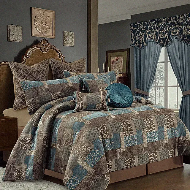 9-Piece Vintage Jacquard Comforter Set, Queen, Blue