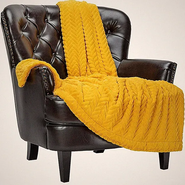 Chanasya Luxurious Chevron Plush Throw Blanket Cozy Warm Yellow Golden Fuzzy