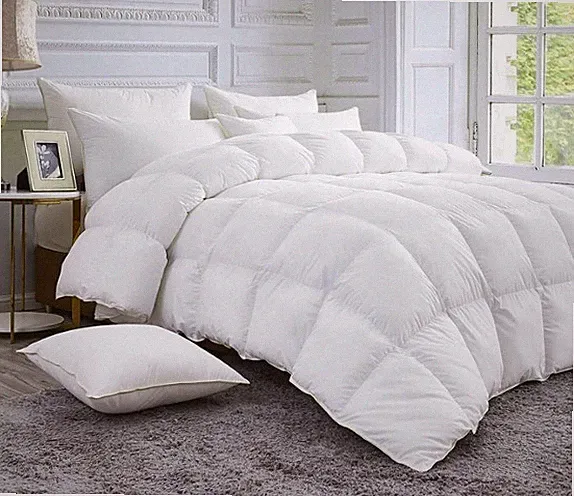 Egyptian Bedding Down Alternative Comforter White/Gold Pipe Edge, Queen 90 x 90"