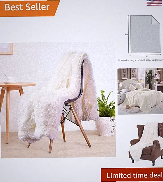 Elegant 60'' x 80'' Cream White Faux Fur Throw Blanket with Plush Sherpa Lining
