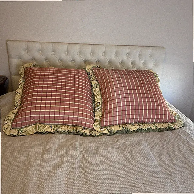 Extra Large Square Shams Throw Pillows Pink Gingham Green Yellow Floral Ruffles