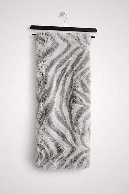 Faux Fur Throw Blanket 50x60 Gray Zebra Striped Plush Soft Cozy Luxury