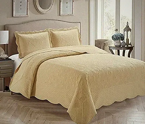 Home Linen 3 Piece Over Size Embossed Solid Coverlet Bedspread New # Veronica