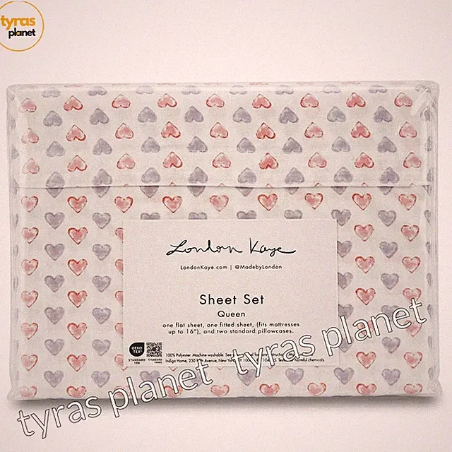 London Kaye Pink Purple Simple Hearts Queen Sheet Set