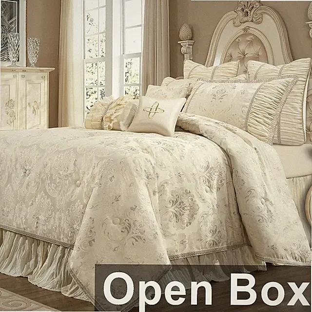 Loom and Mill 9 Piece Jacquard Floral Design Comforter Set, King, Creamy Apricot