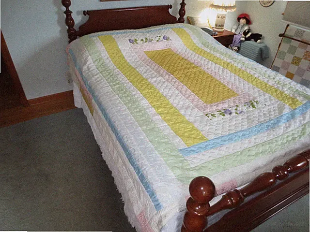 Machine Quilted SATINY PASTEL QUILT Bed Cover BEDSPREAD - 74" x 86"