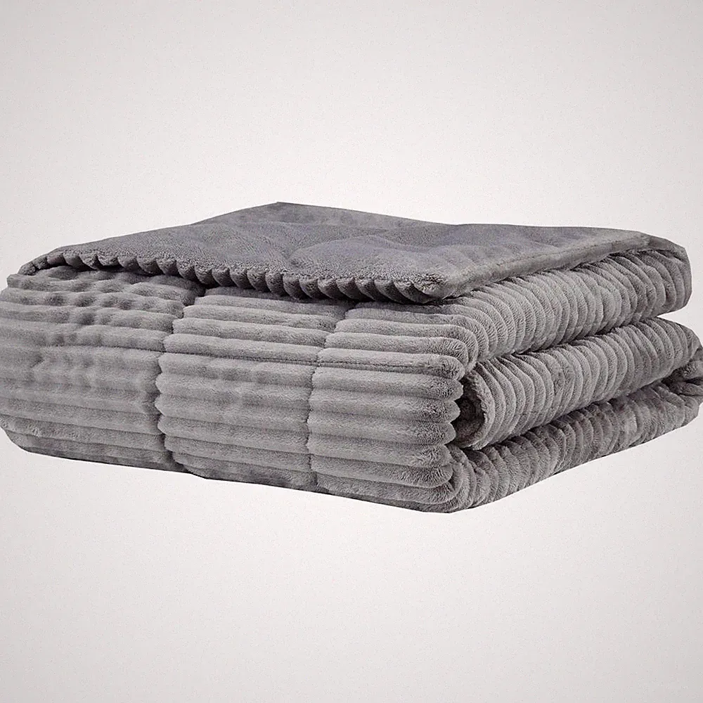 Madison Park Gray Parker Plush Down Alternative Corduroy Throw 60" x 70"