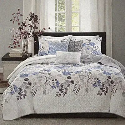 Madison Park Raven 6-Pc Printed Quilt Set With Throw Pillows