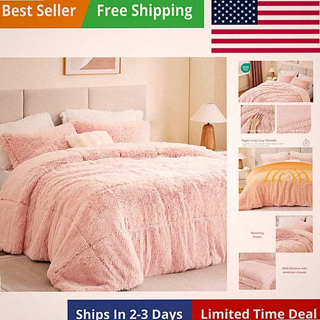 Malea Shaggy Comforter Set, Long Faux Fur Cozy Down Alternative, Modern Casua...