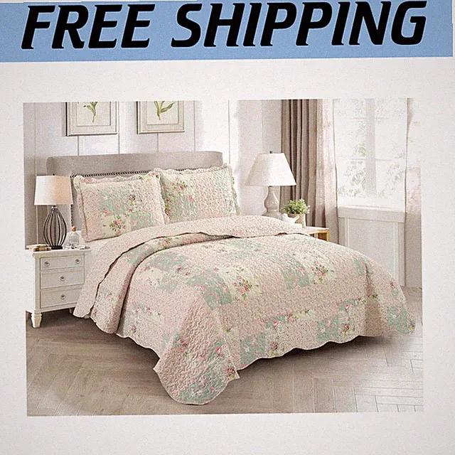 Reversible Coverlet - Full/Queen - Light Pink Green