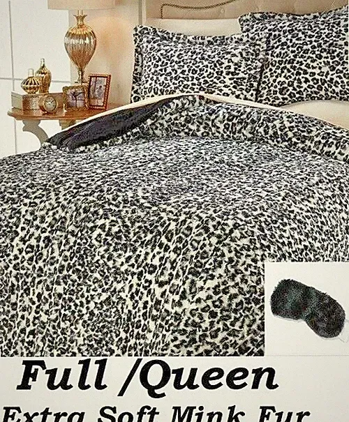 Soft & Cozy Reversible Black White Long Hair Plush MINK Fur Comforter Set Queen