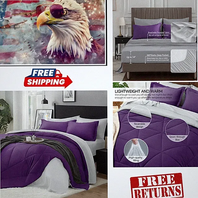 Soft Cozy Twin Comforter Set - Reversible Purple Bedding for All Seasons