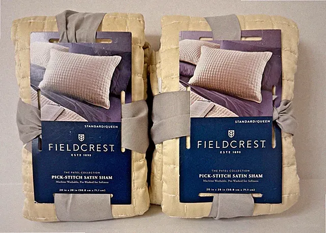 Two FIELDCREST 'The Patel Collection' Standard Queen Shams NWT Pick-Stitch Satin