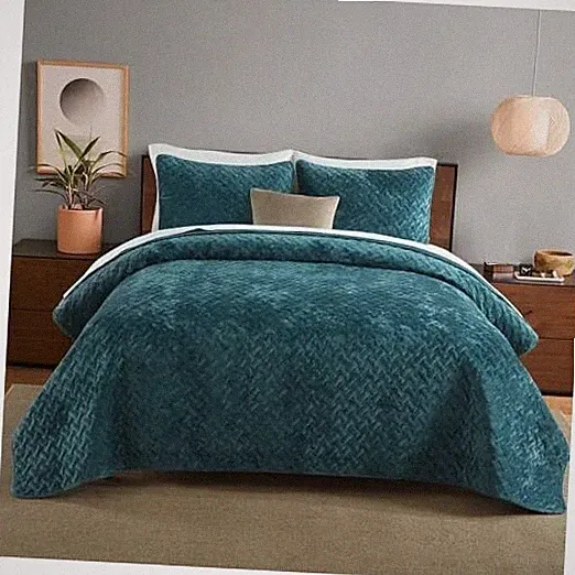Velvet Bedspread Quilt Bedding Sets,Luxury Elegant King (96by108 inch) Teal