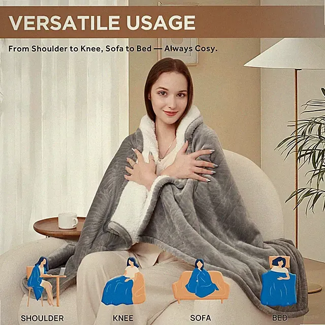 Westinghouse Electric Throw Blanket, Flannel Sherpa Heated Throw 50x60 Grey Time